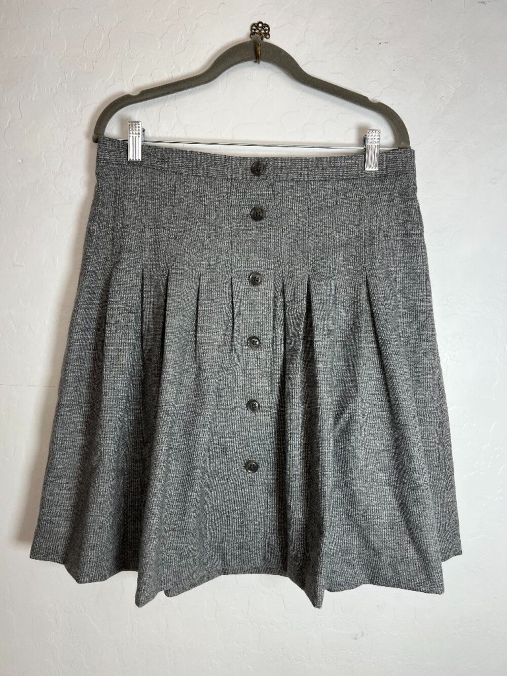 Gap Wool Blend Pleated A-Line Skirt Womens 6 Gray Tweed Button Front Academia